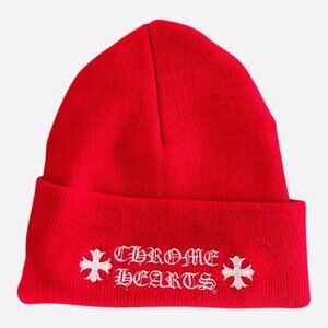 Chrome Hearts Red & White Embroidered Logo Beanie